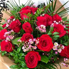 Romantic 24 Red Rose Hand Tied Bouquet
