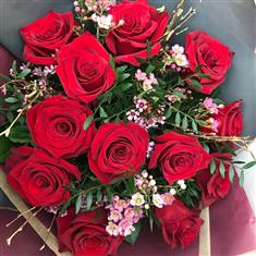 Romantic 12 Roses Hand Tied Bouquet