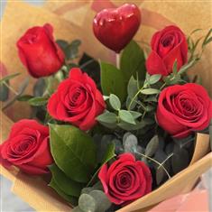 Valentines 6 Red Rose Bouquet